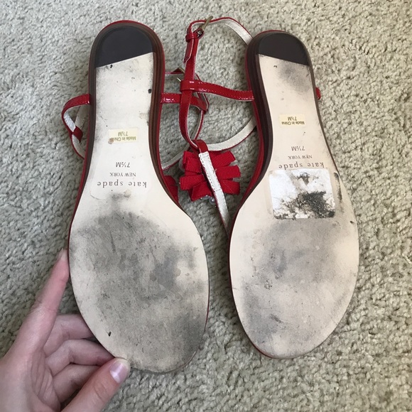 Patent Red Kate Spade Sandals with Pearl Decor - Picture 2 of 4
